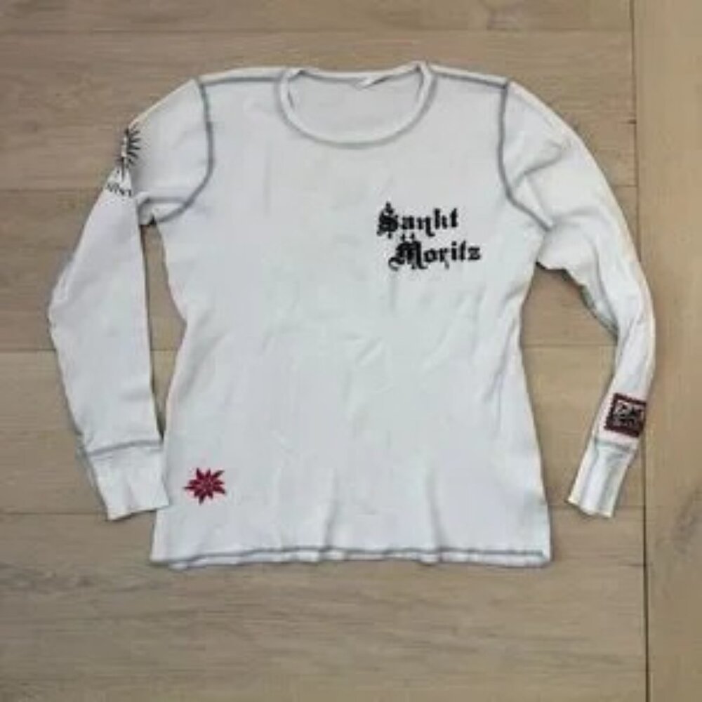 Alp N Rock St Moritz Thermal Shirt Diavolezza Graphic Ski Top White Long Sleeve